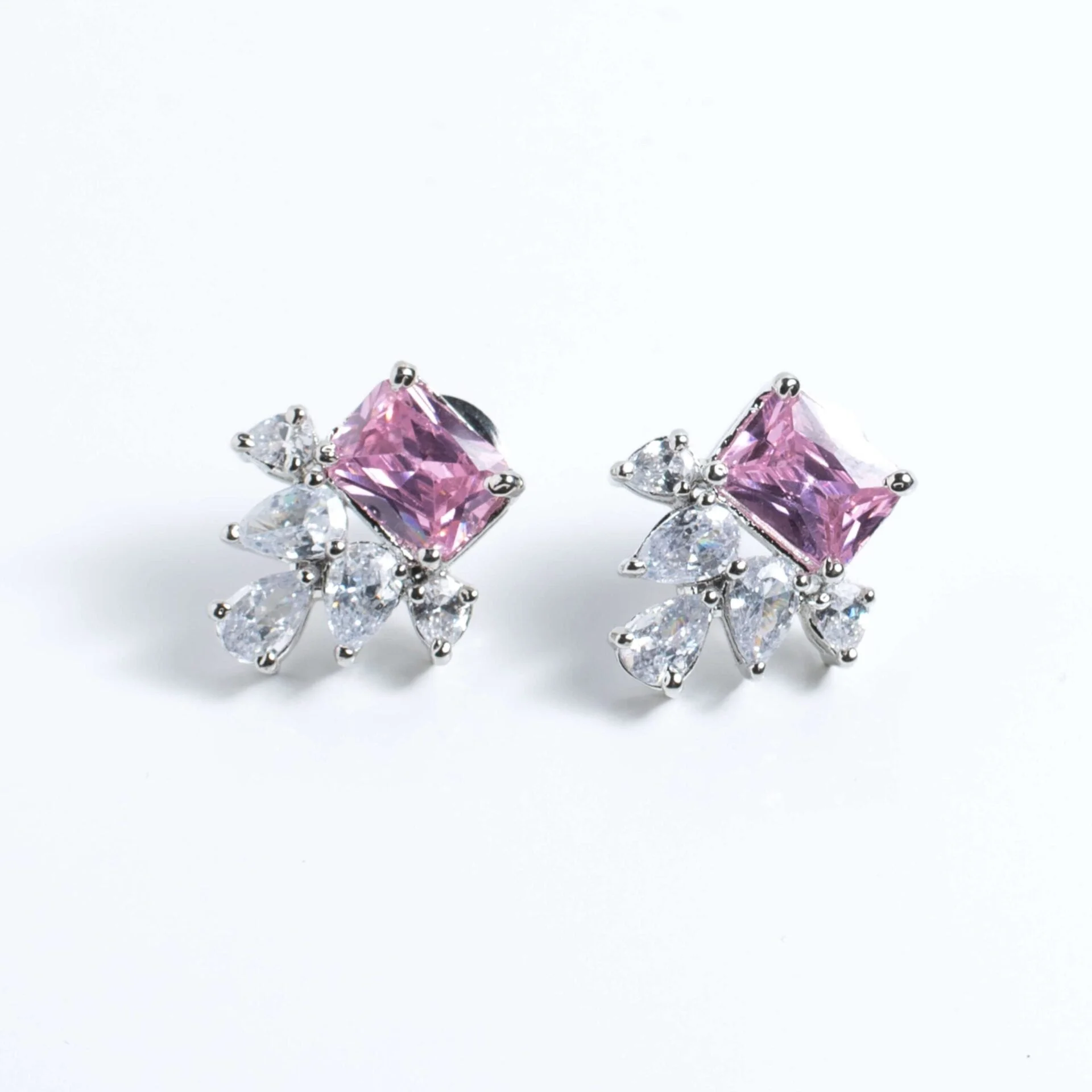 Azure Square and Pear Cluster Platinum-Plated Stud Earrings - Image 6