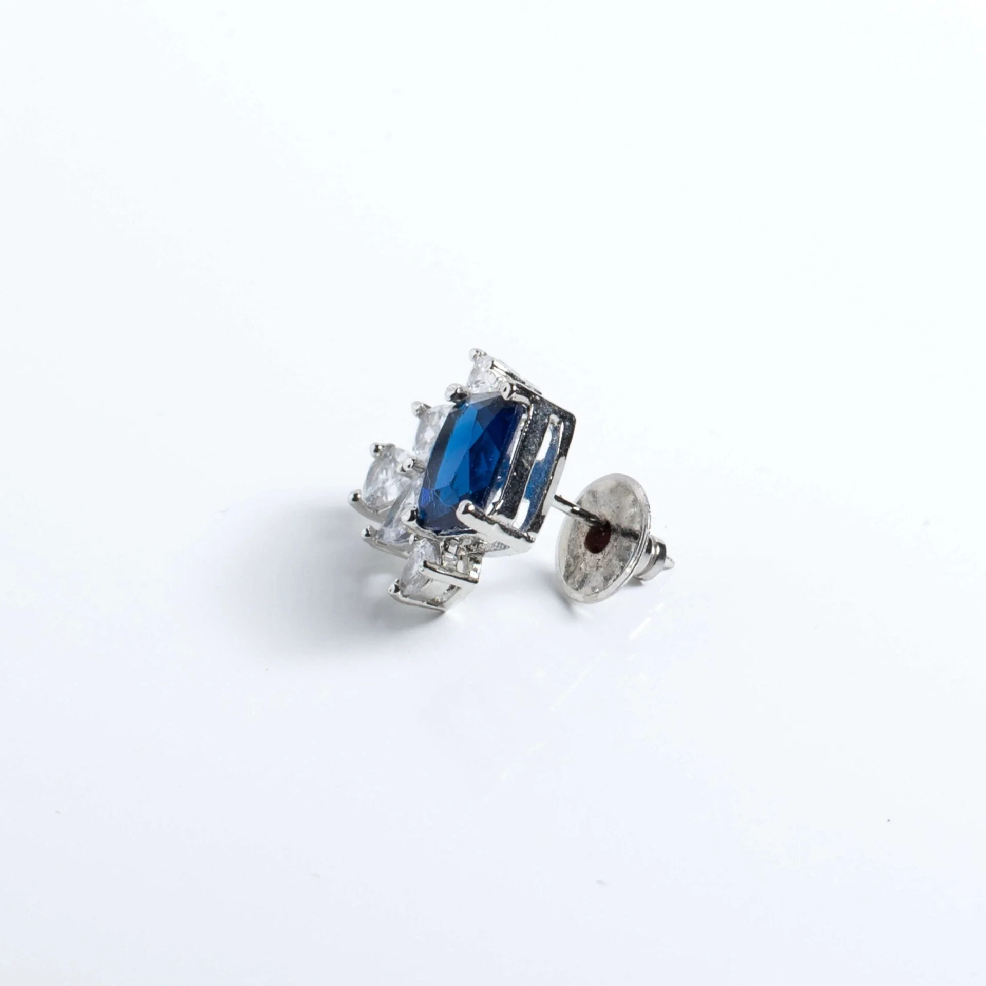 Azure Square and Pear Cluster Platinum-Plated Stud Earrings - Image 3