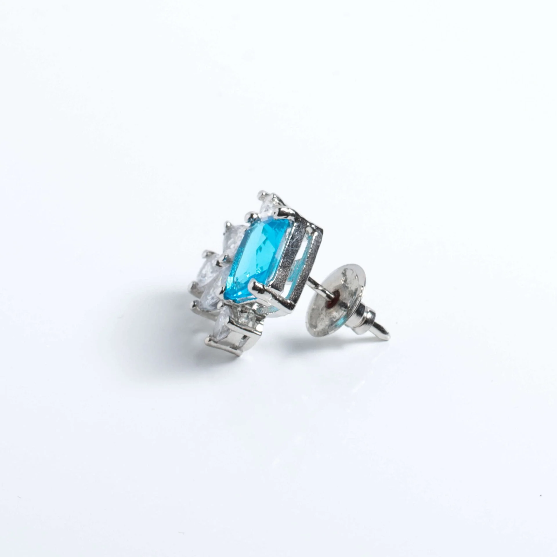 Azure Square and Pear Cluster Platinum-Plated Stud Earrings - Image 2