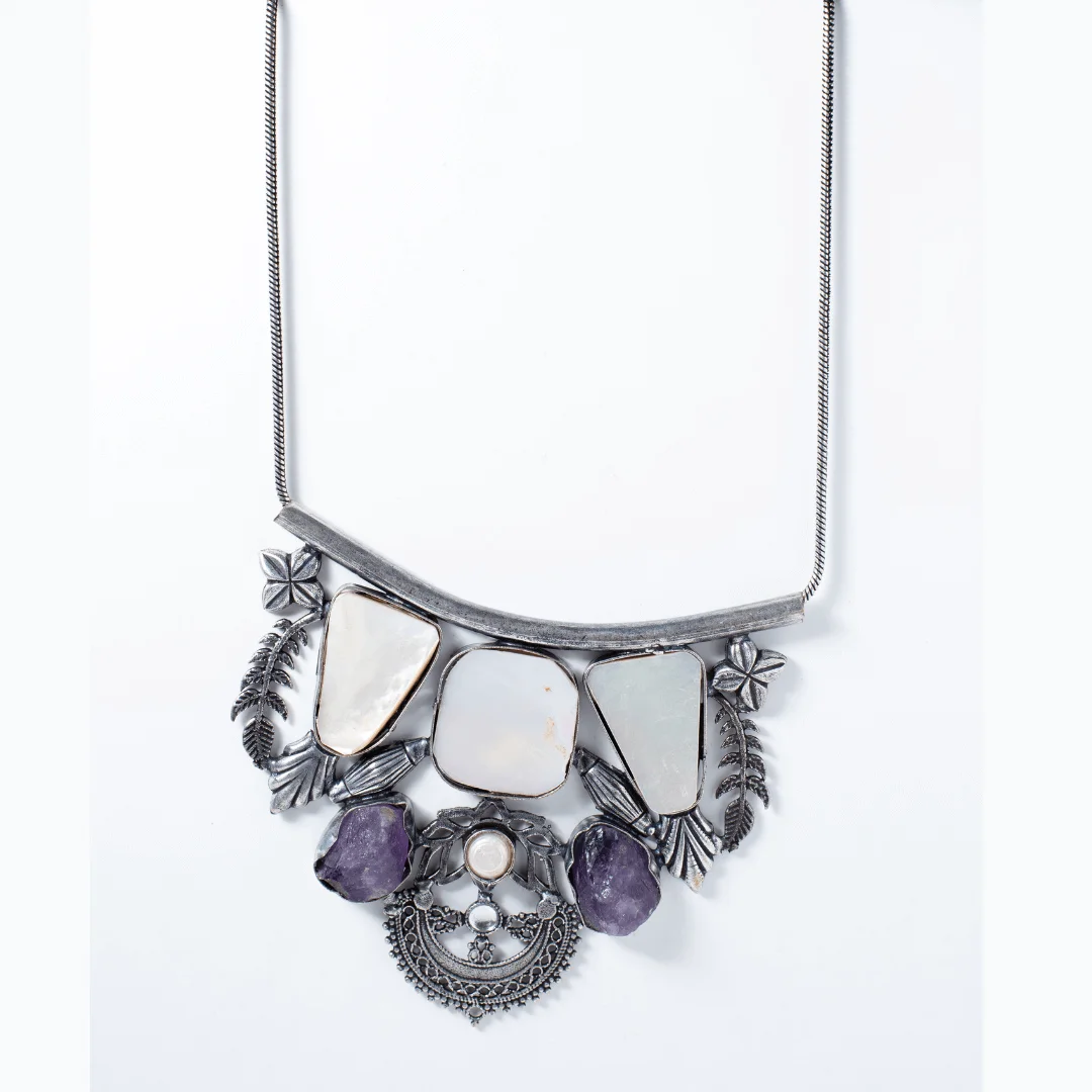 Bohemian Purple Stone Filigree Necklace