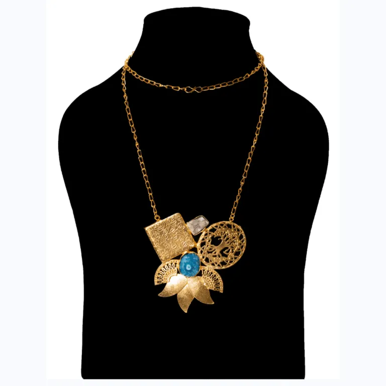 Multi-Charm Blue Cabochon Necklace