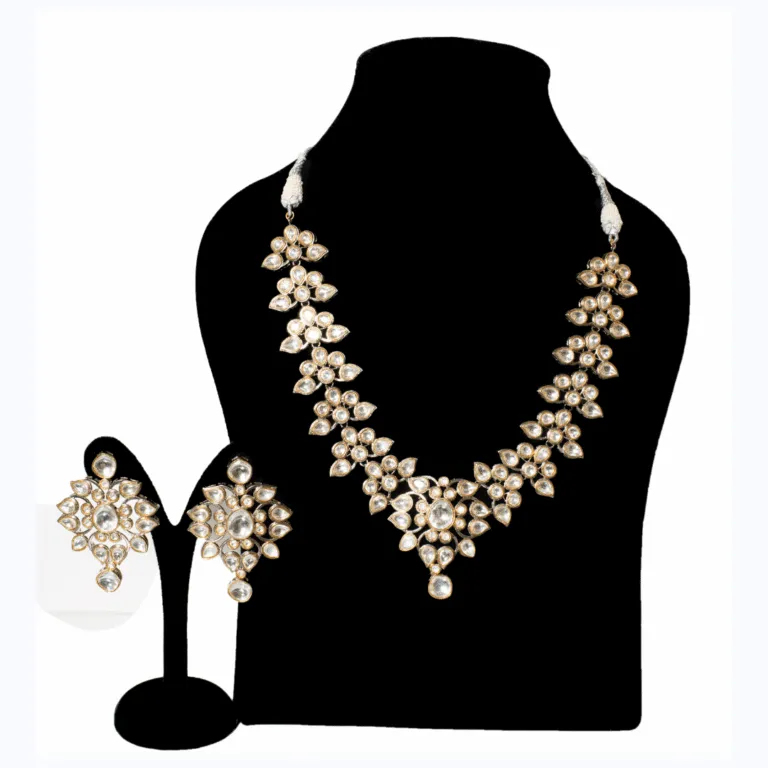 Elegant Floral Kundan-Style Gold-Tone Necklace and Earring Set