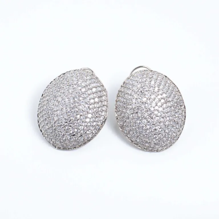 Radiant Silver-Tone Oval Pavé Stud Earrings with Clear Stones