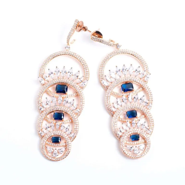 Rose Gold-Tone Tiered Drop Earrings with Blue and Clear Stones