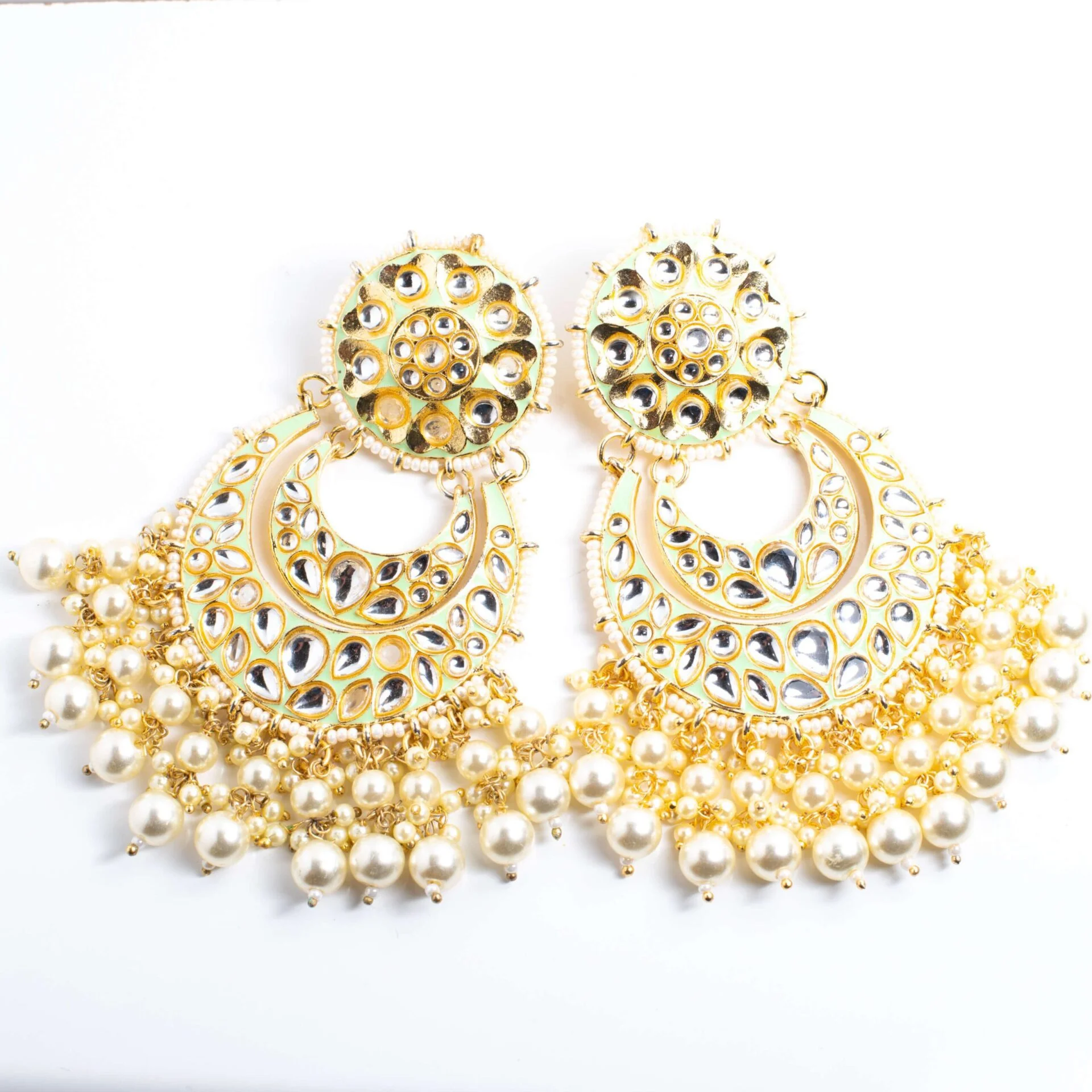 Mint Kundan-Style Chandbali Earrings