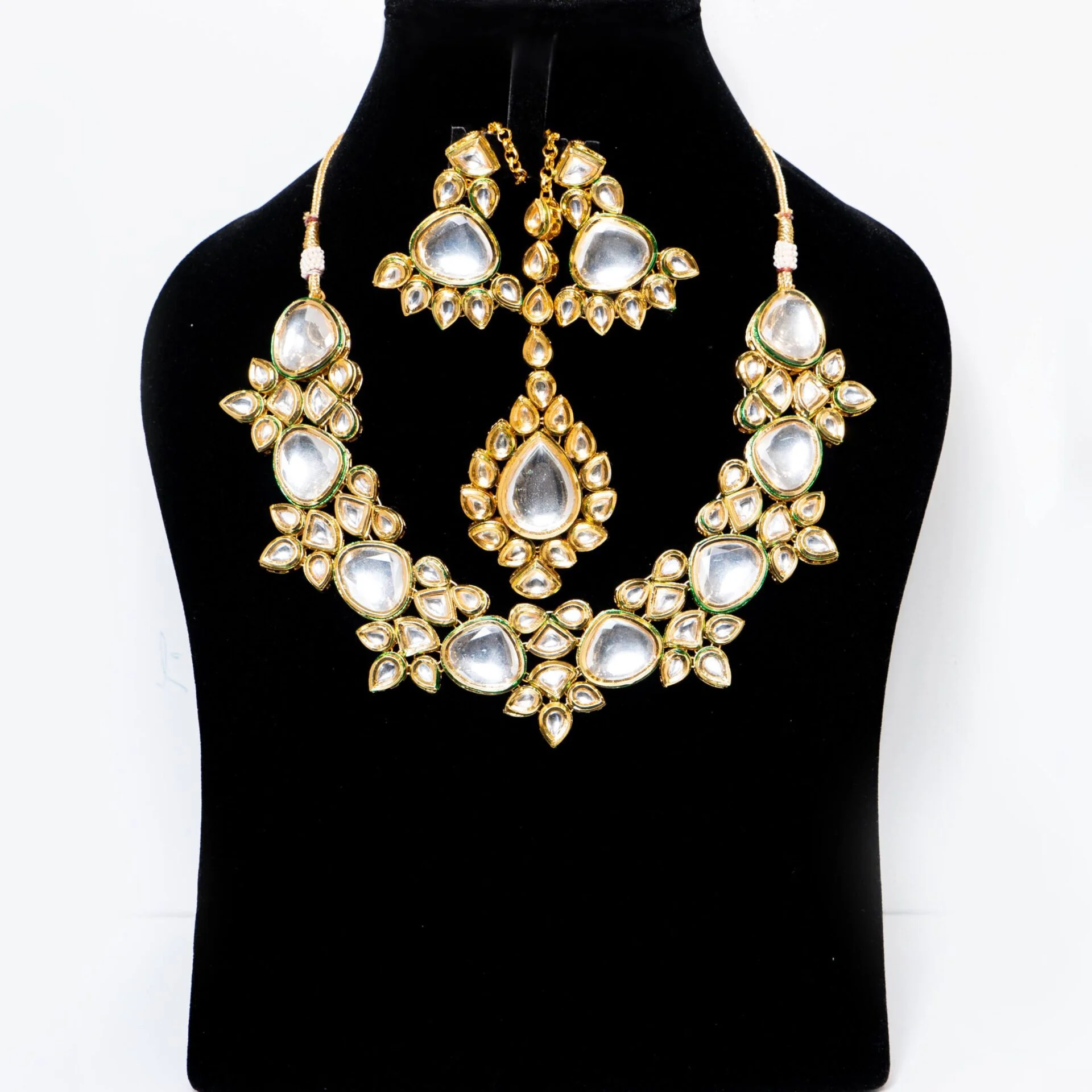 Traditional Gold-Plated Kundan Necklace and Maang Tikka Set
