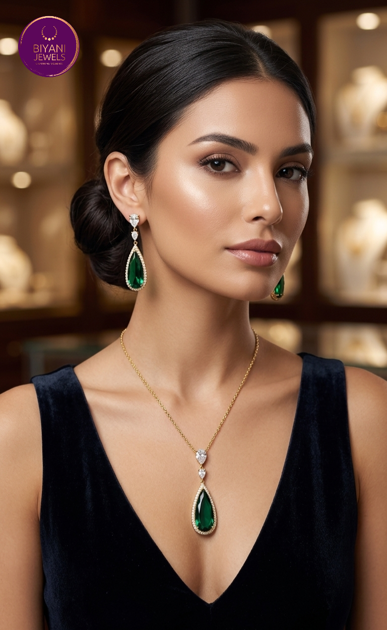 Luxurious Diamond Pendant set Silver-Tone Deep Blue Teardrop Necklace and Earring Set with Clear Accents - Image 4