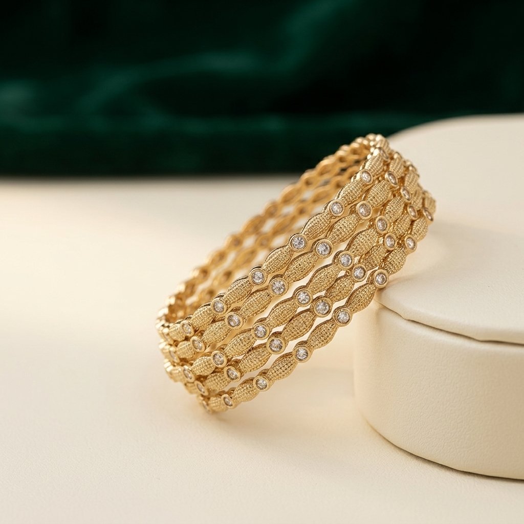 Premium Mehandi Gold-Tone Sleek Bangles with Sparkling White Stones - Image 5