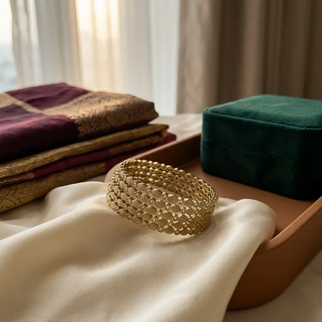 Sleek Gold-Tone Mehendi Bangles - Image 4