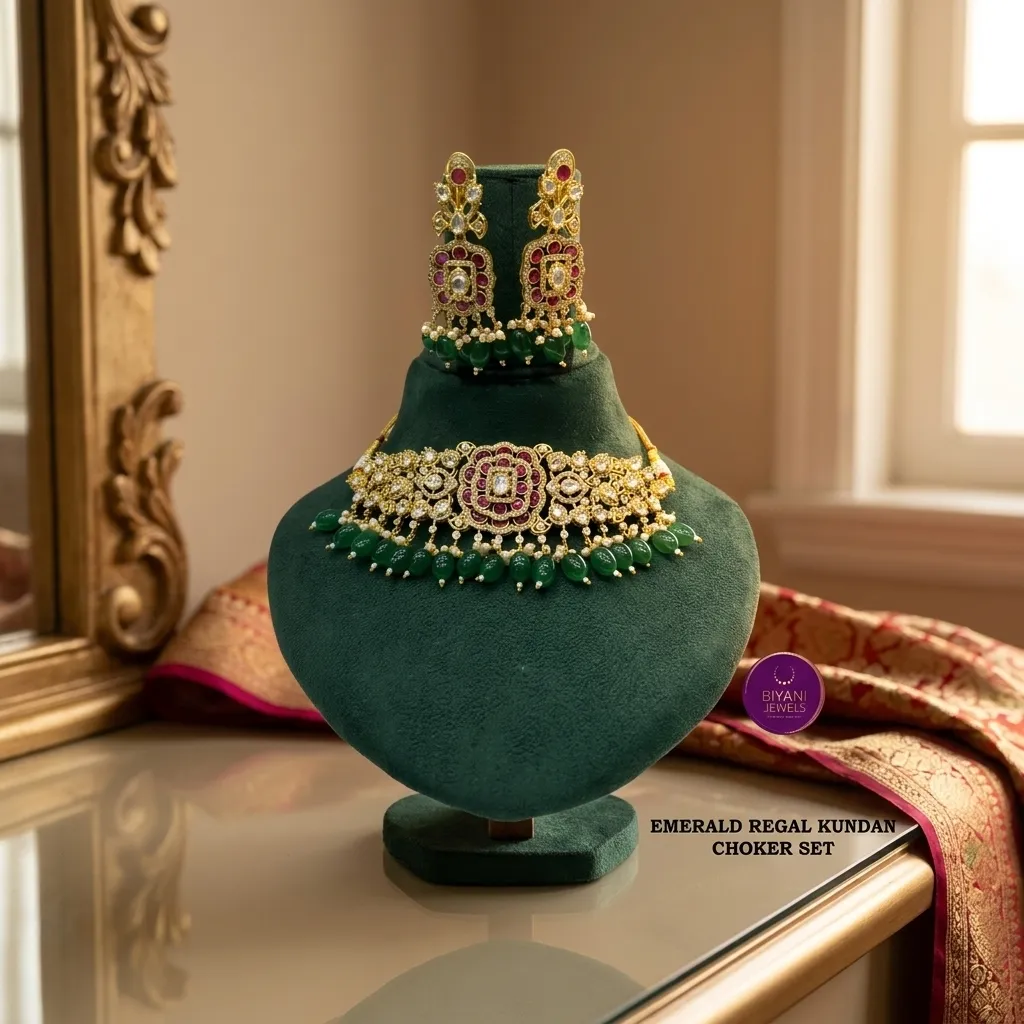 Kundan Choker Set with Emerald Drops