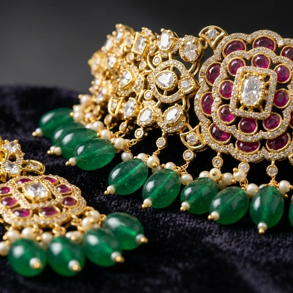 Kundan Choker Set with Emerald Drops - Image 2