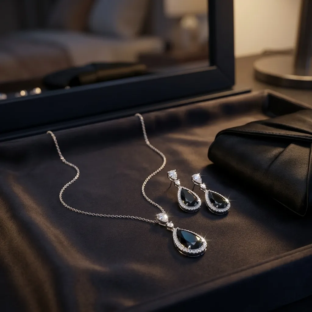 Blue Teardrop Pendant Necklace Set - Image 6