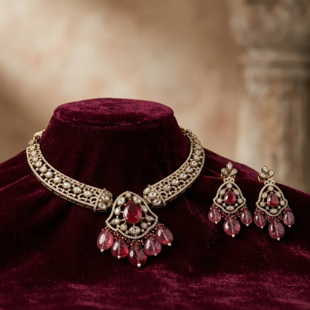 Antique Polki Hasli Necklace Set - Image 3