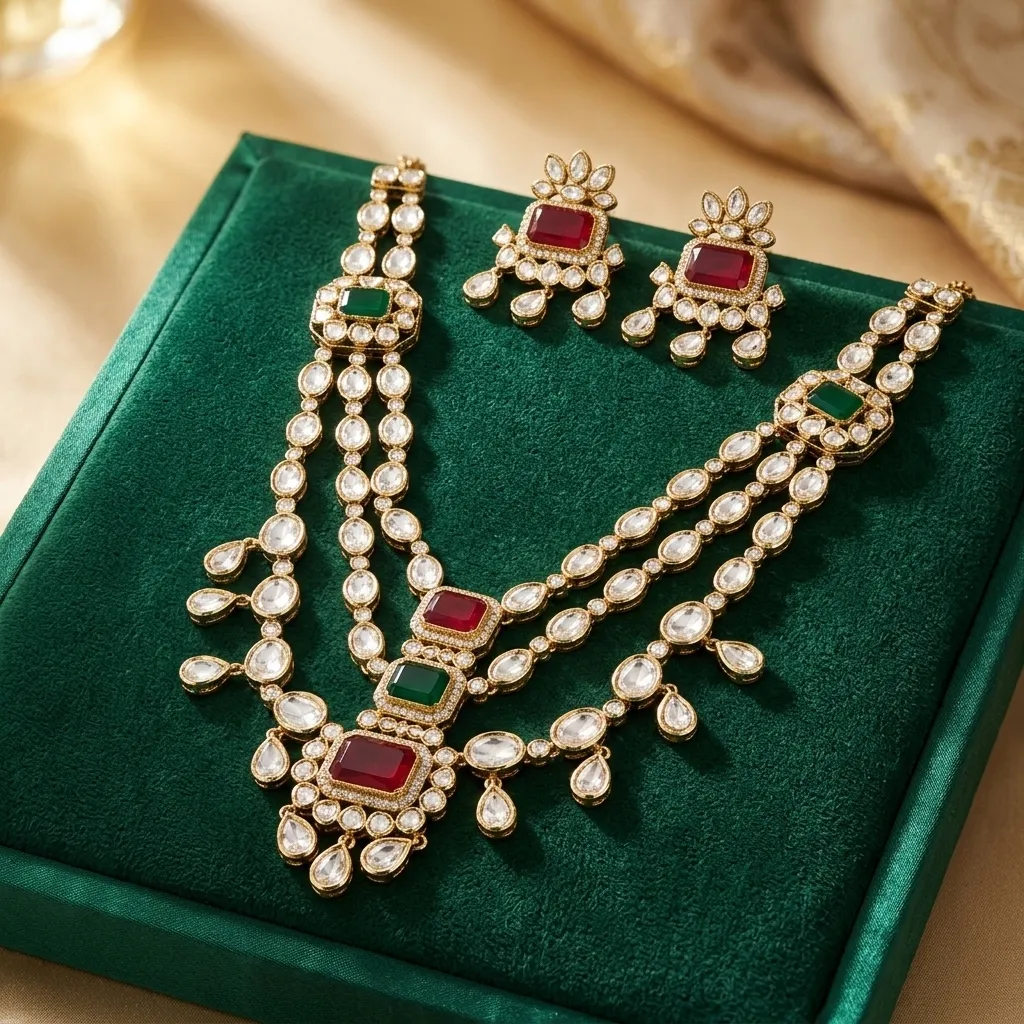 Polki Ruby-Emerald Necklace Set - Image 3