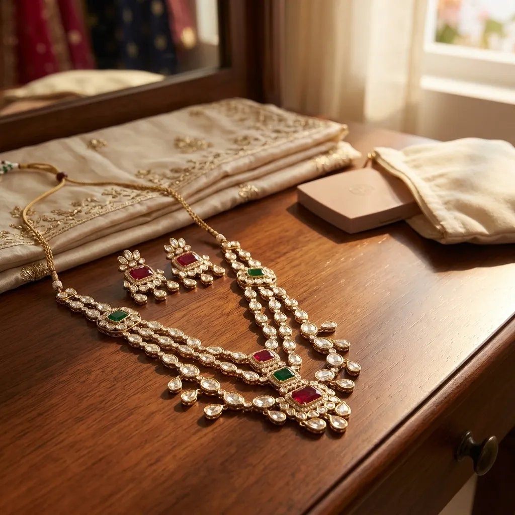 Polki Ruby-Emerald Necklace Set