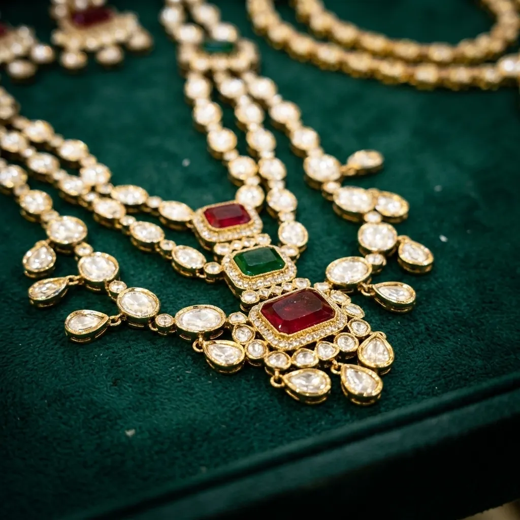 Polki Ruby-Emerald Necklace Set - Image 2