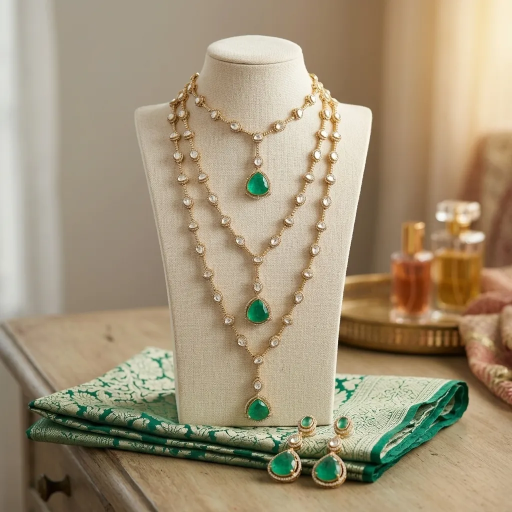 Emerald Noor Layered Kundan Set - Image 3