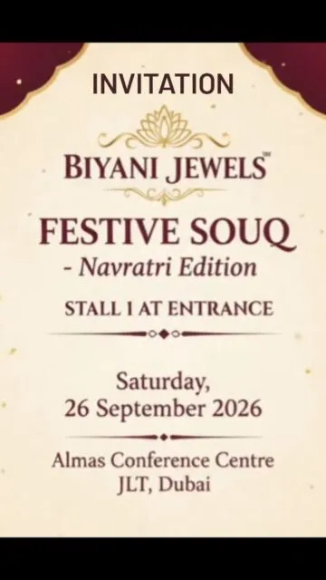 INVITATION Its today. Visit Navratri Exhibition in JLT ..only for 1 day.. BIYANI JEWELS BRINGS EXCLUSIVE NAVRATRI…