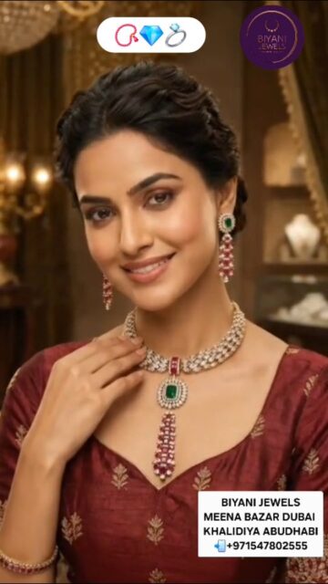 Drape yourself in the colors of luxury with this breathtaking statement jewellery set. Featuring radiant emerald-green…