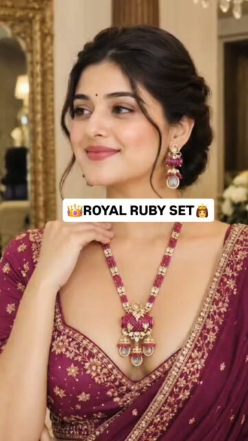 Royal Elegance, Made to Shine! A statement necklace set that brings together the richness of ruby-inspired stones…